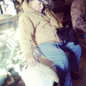Hubby's grandpa petting Lucy and getting a little love from Bubbles before we load out semi's.